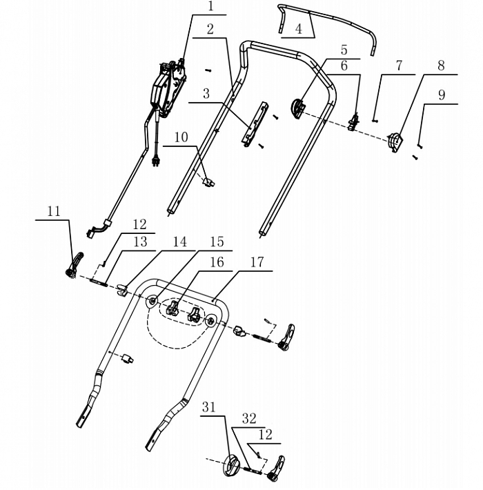 1 РУЧКА - ВЫКЛЮЧАТЕЛЬ ГАЗОНОКОСИЛКА ЭЛЕКТРИЧЕСКАЯ CHAMPION EM3616
