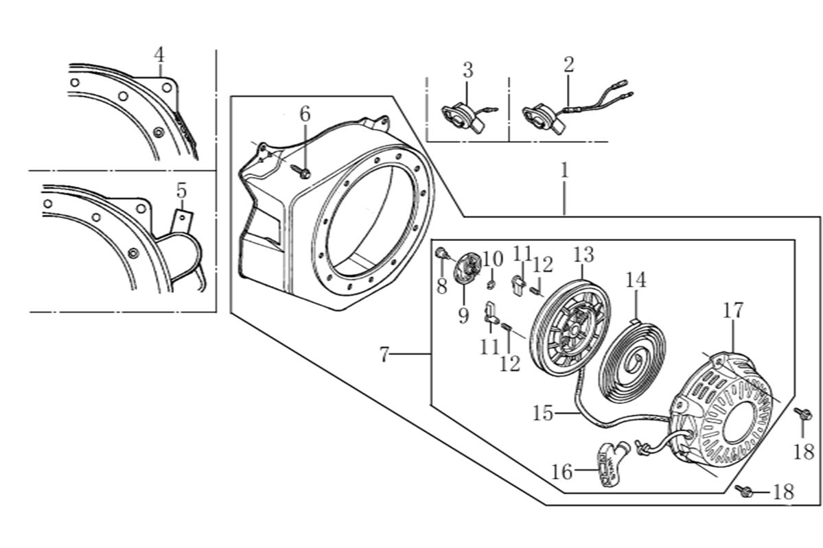 ЗАПЧАСТИ ДЛЯ МОТОПОМПЫ БЕНЗИНОВОЙ ELITECH МБ 1000 Д 80 (СТАРТЕР РУЧНОЙ)