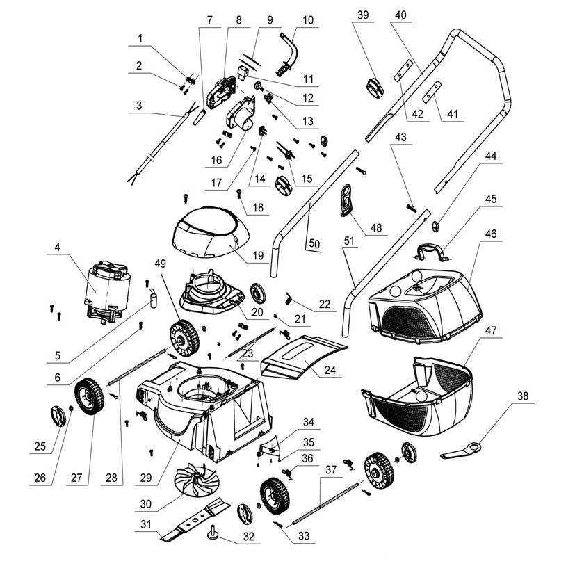 ЗАПЧАСТИ ДЛЯ ГАЗОНОКОСИЛКИ ЭЛЕКТРИЧЕСКОЙ ELITECH EK 1000 (ARH V1)