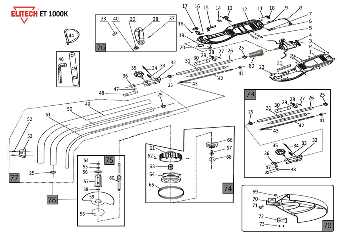 ЗАПЧАСТИ ДЛЯ ТРИММЕРА ЭЛЕКТРИЧЕСКОГО ELITECH ЕТ 1000К (2018 ГОД)