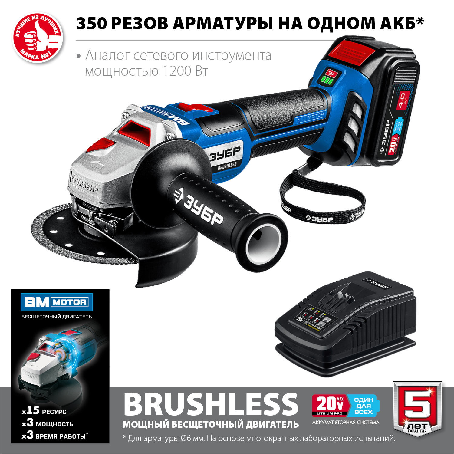 Бесщеточная УШМ, 1 АКБ (4 Ач), в сумке AB-125-41